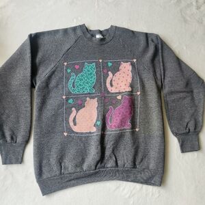 Vintage 80s/90s Cat Crewneck Sweatshirt Womens Sz L Made In USA